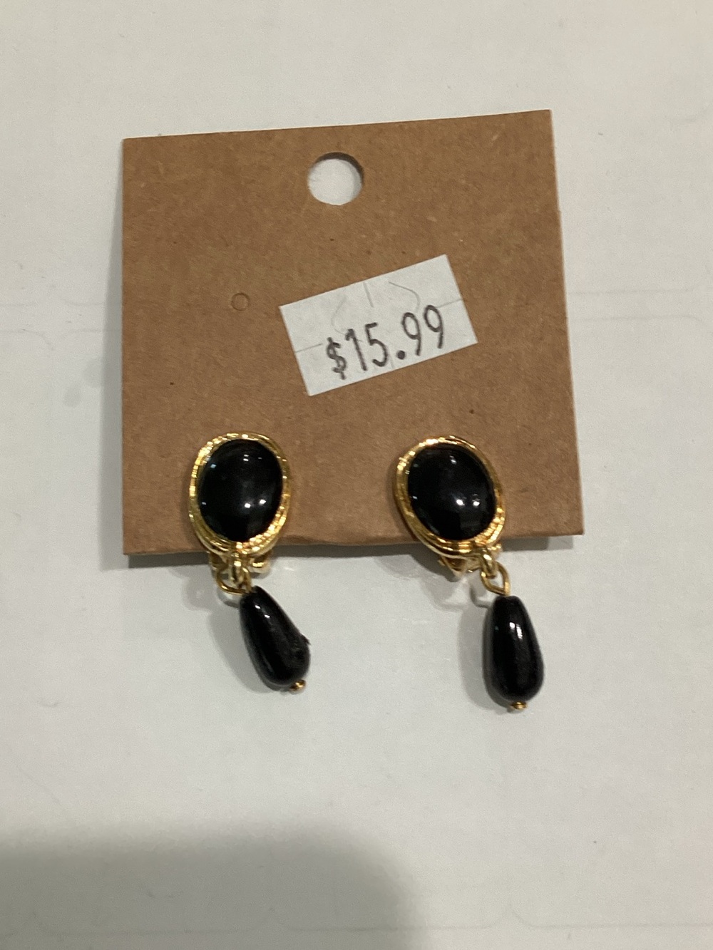 Gold-Tone‎ Black Drop clip on Earrings